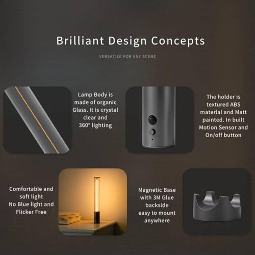 Image of AUGE LIGHT Motion Sensor Wall Sconce Motion Sensor Light Magnetic Body Sensor Wall Light Wall Sconce Rechargeable USB Torch Light Cordless Handheld Portable for Bedside Stair Hallway (Matte Grey)