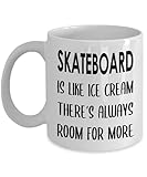 Skateboard Coffee Mug Tea Cup - 11oz Novelty - Gifts for Skateboarding Skateboarder Skate Themed Sports Funny Cute Gag Idea - Like Ice Cream Room for More