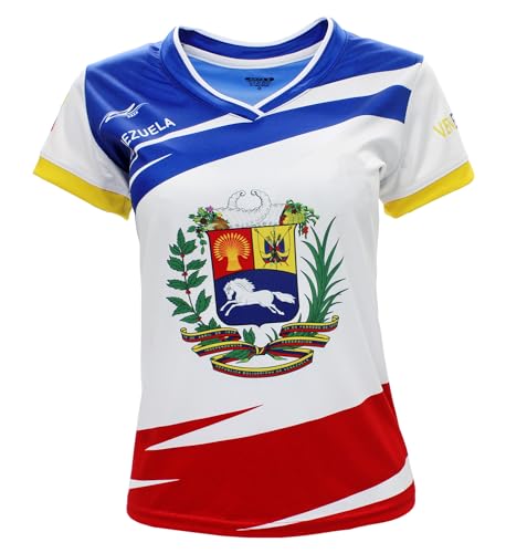 Generic Venezuela Women Soccer Jersey Color White/Blue 100% Polyester with V Neck (US, Alpha, Large, Regular, Short, White)