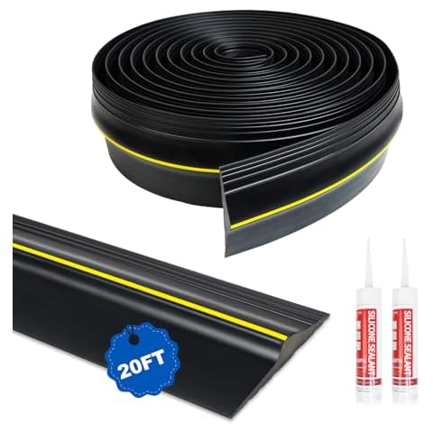 DGSL Universal Garage Threshold Seal Strip with Sealants/Adhesive, 20FT Waterproof Garage Door Bottom Rubber, DIY Garage Door Weather Stripping Replacement, Black Cover