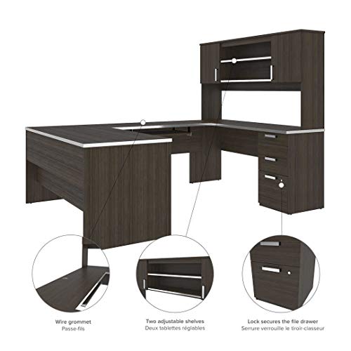 Bestar, Universel Collection, Executive Computer Desk With Pedestal And Hutch #TOP3