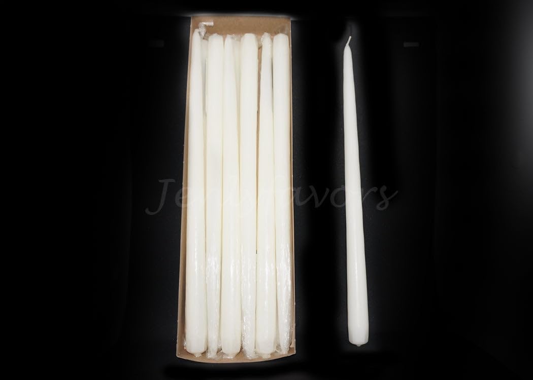 JenlyFavors 15 Inch Premium Hand Dipped Taper Candles Box of 12 Made in USA White