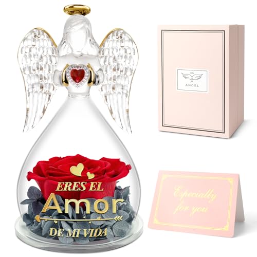 Miofula Regalos Originales para Mujer, Rosa Real Preservada Ángel Regalo Aniversario Pareja, Rosa Eterna Regalos San Valentin para Novia, San Valentin Regalo para Mujer, Regalo Mujer Cumpleaños, Bodas
