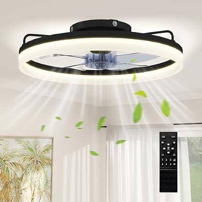 Foto di HOMCOM Ventilatore a Soffitto con Luce LED Regolabile, Telecomando, Timer, 6 Velocità, Flusso Reversibile e Motore Silenzioso DC, Ventilatore da Soffitto in Acciaio e Plastica, Ø50x12.5A cm, Nero