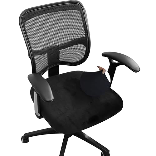 Image of FORCHEER Office Chair Replacement Seat Cover Black Stretch Velvet Deak Chair Seat Cushion Cover 20x20inch 1 Piece Washable