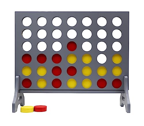 Image of Giant 4 in a Row Game for Family & Adults - Tailgating Pros Jumbo Grey Wooden Four in a Row Indoor & Outdoor Yard Game for Family Party Fun, Portable Activities for Patio, Backyard, and Camping
