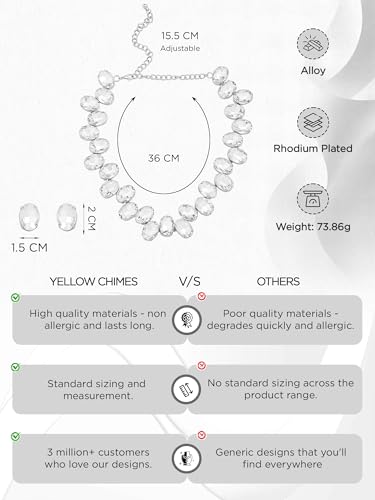 Image of Yellow Chimes Necklace Set for Women | Silver Stone Necklace Set | A5 Crystal Jewellery Set for Women | Rhodium Plated Necklace Set | Birthday Gift for Girls & Women Anniversary Gift for Wife