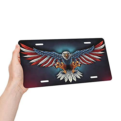 Snowmolle American Flag Eagle Flying License Plate Decorative Car Front License Plate Cover Vanity Tag Metal Car Plate Aluminum Novelty License Plate For Men/Women Car 6 X 12 Inch #TOP2