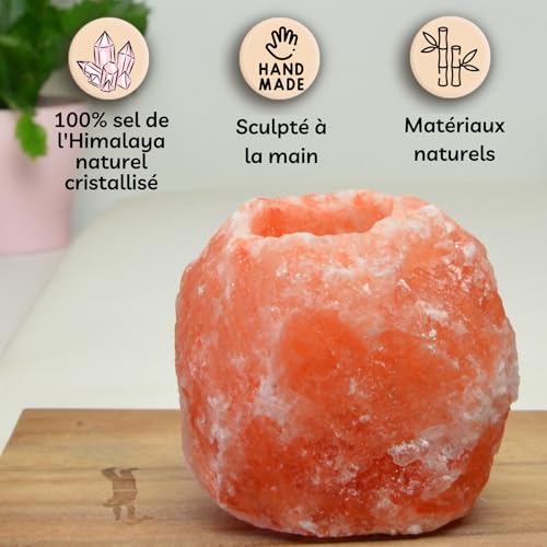 Miniatura 4 de Zen Light - Candelabro De Cristal De Sal Del Himalaya Rock 500 G, 100 Auténtico, Tallado A Mano, Portavelas De Material Natural De Calidad, Forma Natural