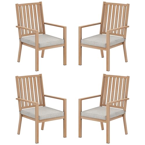 FansaFurn Patio Dining Chairs Set of 4, Aluminum Outdoor Patio Chairs with Waterproof Cushions, Metal Outdoor Patio Furniture Set for Porch, Balcony, Deck, Backyard, Brown