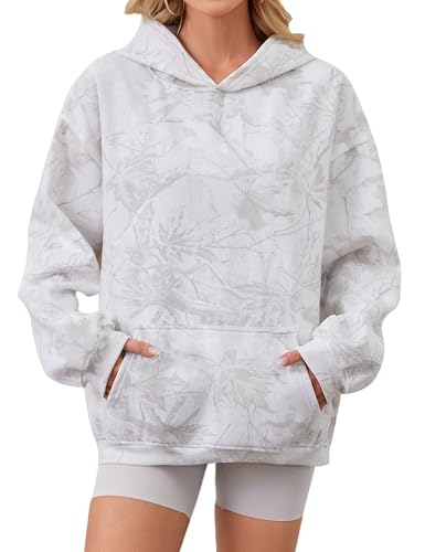 ACCPUR Women Oversized Fleece Camo Hoodies Maple Leaf Hooded Sweatshirt Casual Long Sleeve Fall Pullover Tops With Pockets