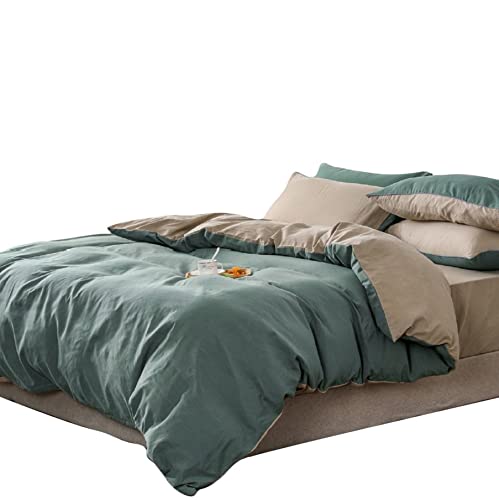 GETIYA Parure de lit douce et chaude 155 x 220 cm en microfibre verte, couleur unie, housse de couette d'hiver 2 pièces avec fermeture éclair et taies d'oreiller 80 x 80 cm Cover
