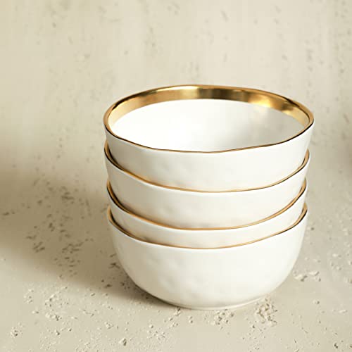 Stone Lain Porcelain 16 Piece Dinnerware Set, Service For 4, White And Golden Rim #TOP5