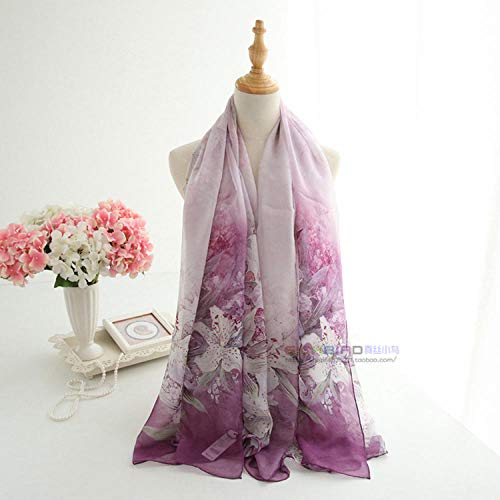 Preisvergleich Produktbild LFchujian Seidenschal Damenschal Seidenschal Wildschal Lang Dünnschliff Frühling Und Herbst Sommer Sonnencreme Schal Strandtuchparfüm Lilie