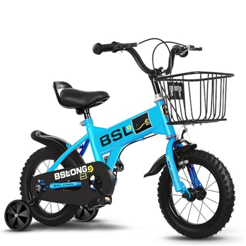 【XXA】子供用自転車、12、14、16、18、20インチ、ベビーカー、高さ調整可能 補助輪付き カゴ付き 組立簡単転倒防止 バランス感覚、男の子用・女の子用、ギフトカー (12インチ (身長80〜105cm),ブルー - 標準)