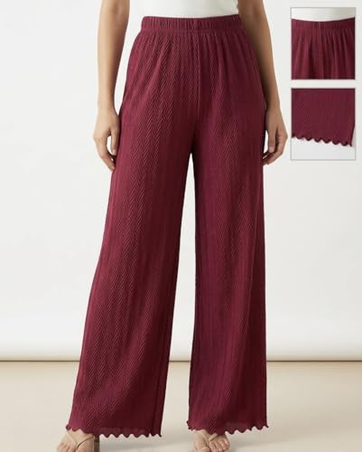 Image of Women Pack of 2 Pleated Palazzo Pants | Free Size (M to 3XL) | Elastic Waist with Drawstring | Soft Stretch Fabric | Casual, Office