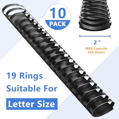 Image of HOUYEE 10 Pack 2 Inch Plastic Binding Combs,19 Rings, 450 Sheets Capacity