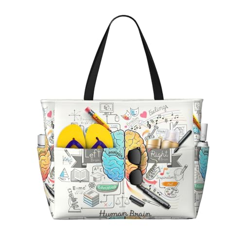 Grand sac à bandoulière Hobo noir avec motif cerveau humain pour le travail