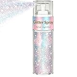 Hair and Body Glitter Spray – Silver-Rainbow Holographic Dry Powder, Ultra Fine Resin Glitters for Festival Rave Prom, Loose Sparkle for Hair, Clothes, Nail Art & DIY Crafts