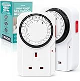 Tanness - 2 Pack Plug-In Timer Switch, 24 Hour Segment Timer Plug Socket UK w/Automatic On/Off for Home Security, Energy Saving, Countdown Control - For Lamps, Heaters & Appliances Up to 3120
