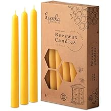 Hyoola 8.5 Inch Beeswax Taper Candles - 12 Pack - Handmade, All Natural, 100% Pure Unscented Bee Wax Candle - Tall, Decorative, Golden Yellow - 8 Hour Burn Time