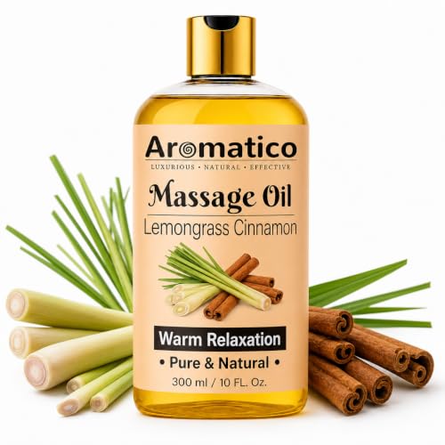 Image of AROMATICO Lemongrass Cinnamon Warm Massage Oil - Ideal for Hot Oil Massage | Body Massage Oil with Almond & Jojoba for Full Body Relaxation | 300ml