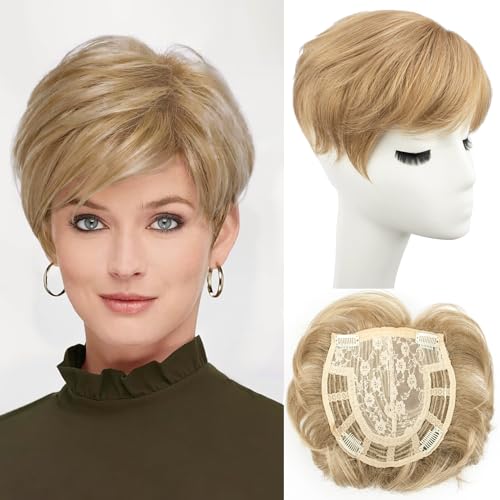 Image of PORSMEER Hair Topper for Women - Short Pixie Cut Synthetic Piece for Thinning Hair - Wiglet (Blonde)