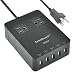 Zettaguard Mini 2-Outlet Travel Power Strip Surge Protector with USB Charger USB Charging Station (5-Port Smart, 40W/8A) and 5 Feet Power Cord, Black