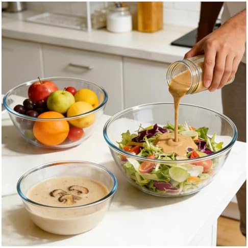 Glass Mixing Bowl Set Of 3（1.1qt 2.8qt 4.7qt）- Large High Brosilicate Mixing Bowls For Kitchen Prepping Serving And Storage - Microwave Dishwasher Oven Safe - Thumbnail 4