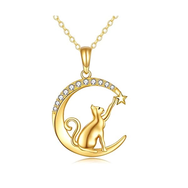 DOVRAN 14K Gold Cat Necklace for Women Solid Yellow Gold Cat Jewelry Cat Gifts for Cat Lover