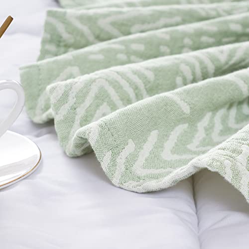 Jinchan Green Throw Blanket 100% Cotton Blanket For Couch Twin Size Cozy Blanket Bed Decor 3 Layer Spring Blanket Boho Throw Cotton Coverlet Geometric Blanket Baby Kids Gift 60X80 Inch #TOP5