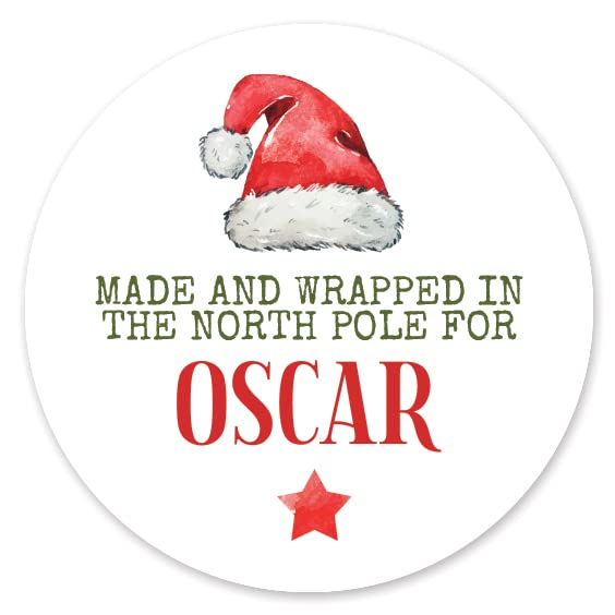Personalised Christmas Name Stickers - Christmas Labels for Gift Wrapping Presents (Santa Hat, 37mm (37 Per Sheet))