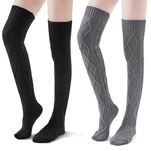 Image of Pcavin Thigh High Socks for Women, Long Cable Knit Over Knee Boot Stockings