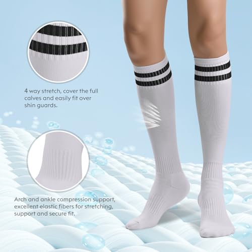 Finerview Kids Soccer Socks Baseball Softball Socks, Knee High Stripes Arch Ankle Support Athletic Socks for Boys & Girls3