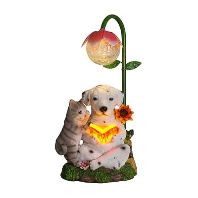 Afirst Solar Garden Statues, Dog Statues Outdoor Resin Figurine with Solar Lights Statue Decorations for Lawn, Patio, Balcony, Yard Ornament Mother's Day Gifts, Dalmatian and Cat, Dog&Cat