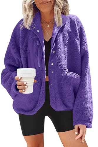 Nirovien Sherpa Jacket for Women Sherpa Jacket Winter Fuzzy Fleece Pullover for Women(Dark Purple,S)