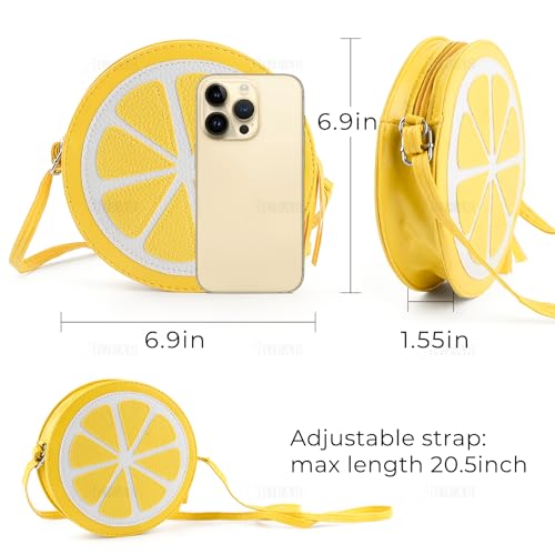 AUEAR, Lemon Lime Fruit Shaped Round Cute Fashion Personality Cross Body Bag Purse for Women Female, Yellow2