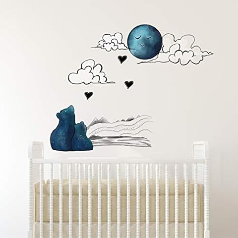 JumpOff Jo - Wall Decals - Large Vinyl Peel and Stick Removable Baby Wall Decal Stickers for Nursery Décor - Blue Mama Bear, Mountains & Clouds Design - 9 Decals Cover