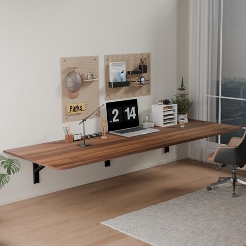 IAE 60x22in Floating Fold Desk,Wall-Mounted Folding Computer Table,Walnut