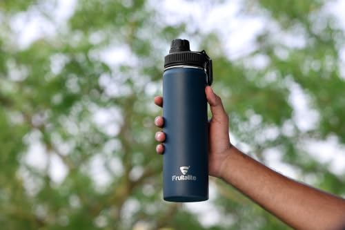Image of Fruitalite Insulated Water Bottle- 700ml with Screw /Spout Lid, Leak-Proof Stainless Steel Double-Wall Vacuum Thermosteel Travel Thermo Flask | Stays Hot 12 Hours /Cold 24 Hours- Midnight Blue