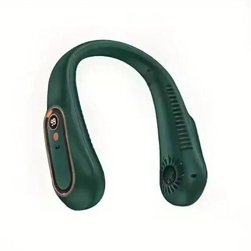 Ventilador de cuello sin aspas, mini ventilador de larga duración, portátil, silencioso, carga USB, pantalla digital, alimentación de 5 engranajes (verde)