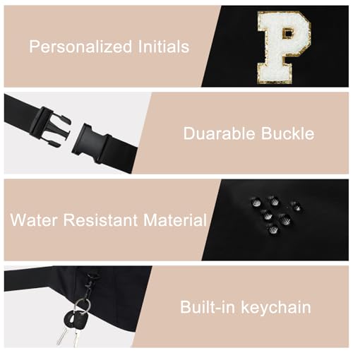 Image of Birthday Gifts for Women Men,Personalized Fanny Pack Crossbody Bag Waist Pack with Initial Letter Patch,Christmas Gifts Cute Trendy Stuff for Daughter Sister Her,Black P