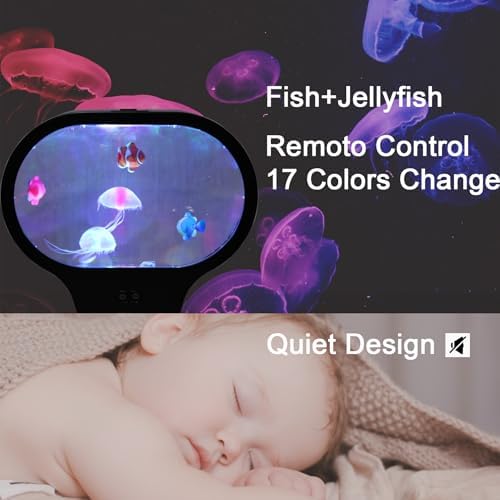 LED Dreamy Jellyfish Lamp, Realistic LED Jellyfish Mood Lamp with Oval Design, 17 Color Changes, USB Jellyfish Lamp with Remote Control for Living Room Lamp Bedroom Desktop Decoration
