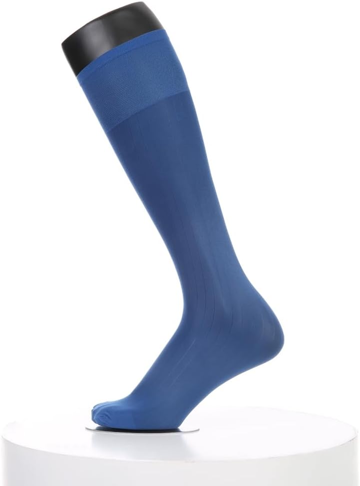 Men's Business Dress Socks Wide Stripe Pattern Reinforced Nylon Fabric Professional Attires Sheer Formal Suit