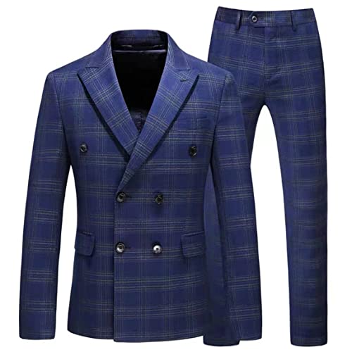 Costume 3 pièces homme pied-de-poule veste double boutonnage chic gilet pantalon pour mariage