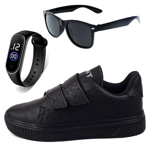 Sapatenis Infantil Sapatilha Calce Facil Casual Social LIGHT + Oculos Relogio Cor:Preto;Tamanho:35