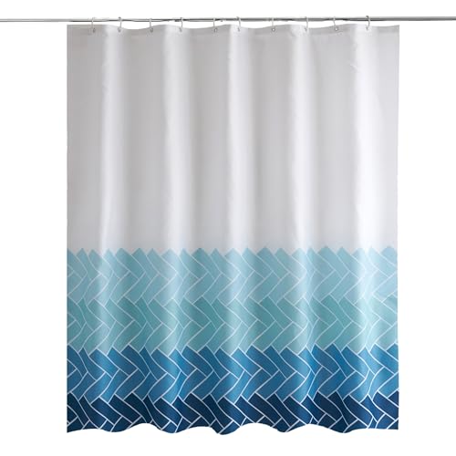 WedDecor Duschvorhang, wasserdichtes Polyestergewebe, schimmel- & schimmelresistent, Waschbarer Badvorhang mit 12 Haken (180 x 200 cm, Blaue geometrische Pfeile)
