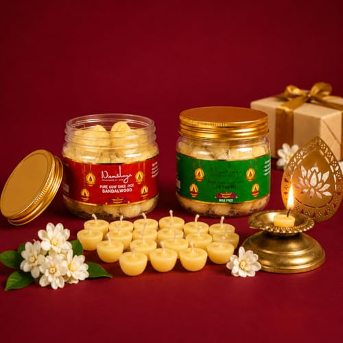 Image of Nirmalaya Premium Pure Jasmine & Sandalwood Cow Ghee Jyot for Pooja Diya| 30 Min Burn Time | Rich Aroma | Ideal for Puja, Aarti, Festive, Home Fragrance | Ready to Use | Pack of 100 Battis