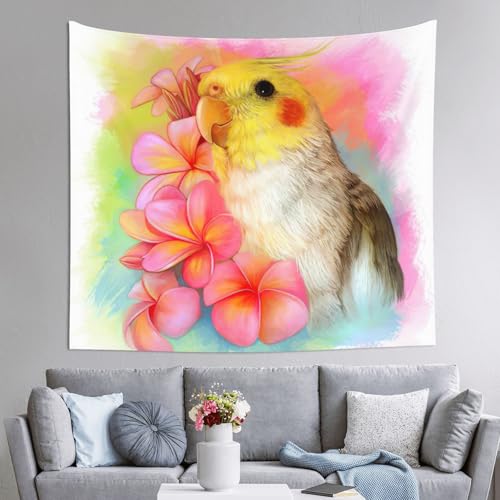 Tapisserie calopsitte mignonne JEJEA 152x130 cm pour décoration murale de chambre