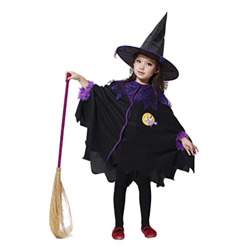 GEMVIE Déguisement Sorcière Enfant Fille Cape avec Chapeau Magicien pour Fille 3-12 Ans Costume Cosplay Halloween Toussaint Carnaval Soirée (4-6 ans)